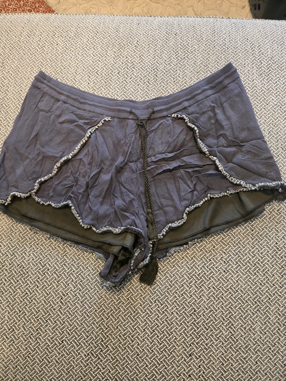 Navy Scalloped Hem Drawstring Skort Shorts